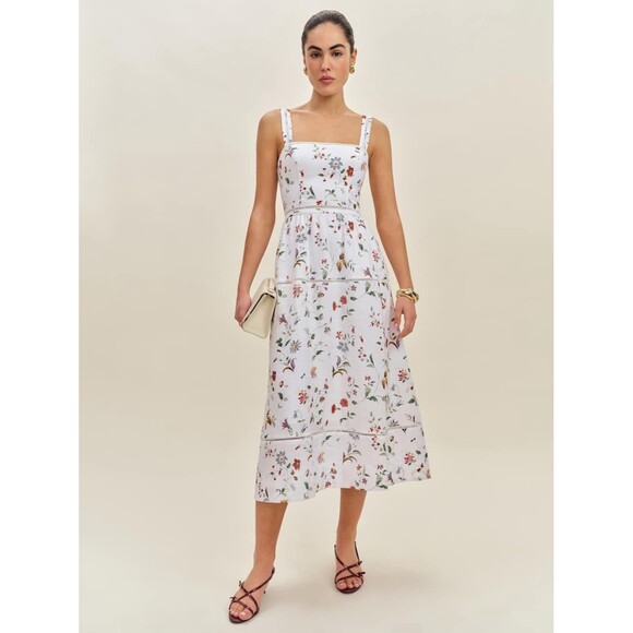 NWOT Reformation Everett Linen Corsini Floral White Midi Dress |Retail $298 - Picture 4 of 16